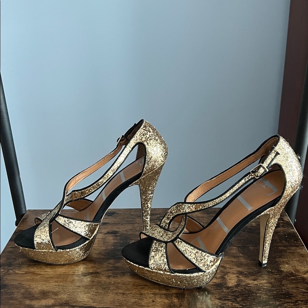 ELLE women’s Gold and Black Heels- size 7.5 - Picture 2 of 7